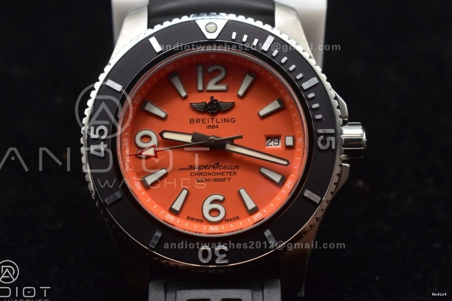 On A2824 Automatic Rubber Superocean 1:1 Black Edition Bezel Orange Strap 44 Dial Black Best TF 0523